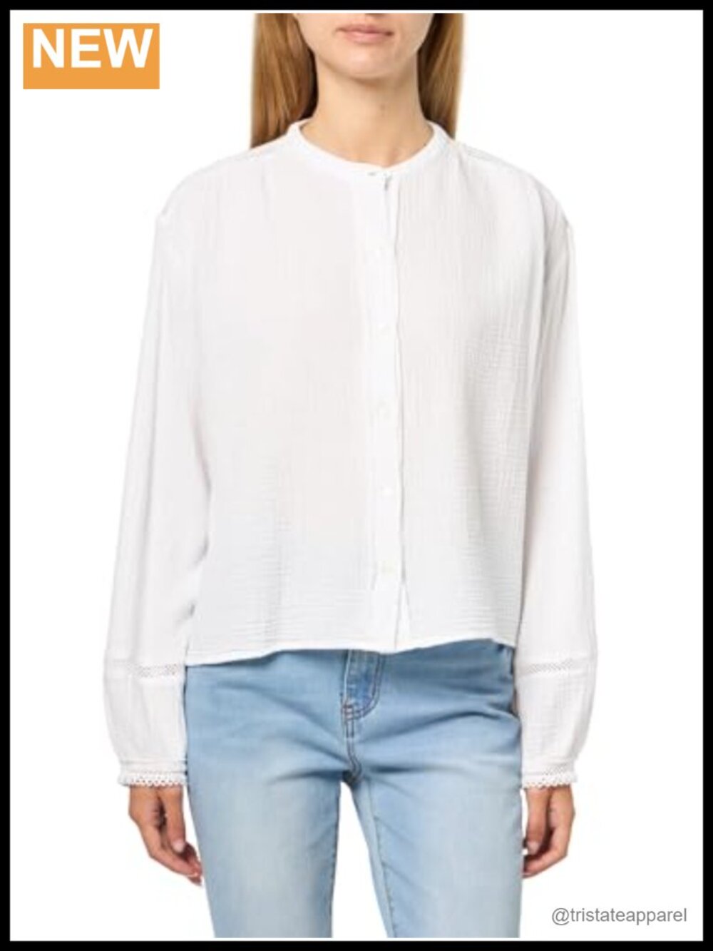 Cotton Gauze Long Sleeve Mandarin Collar Blouse